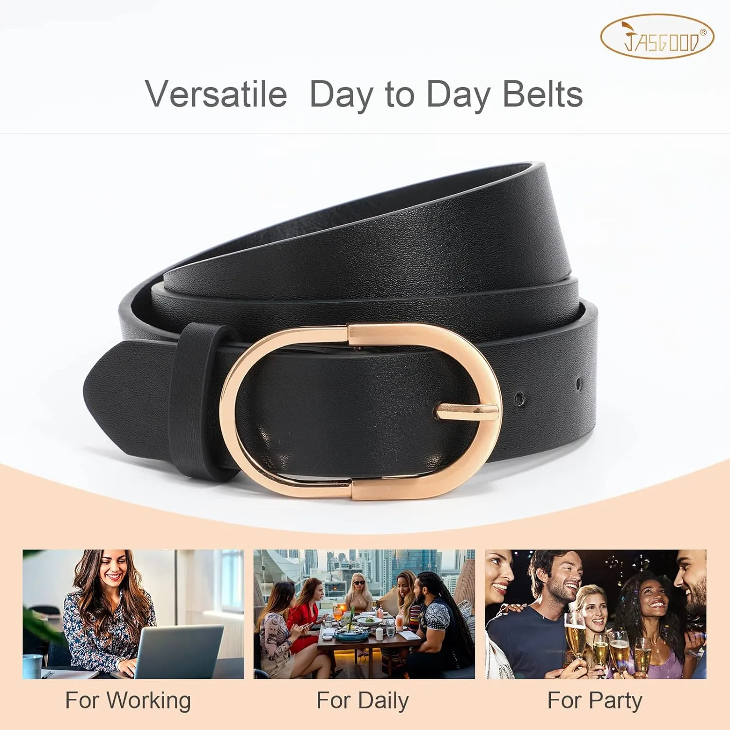 JASGOOD Women’s Leather Belts for Jeans Pants Fashion Ladies Belt with Gold Buckle