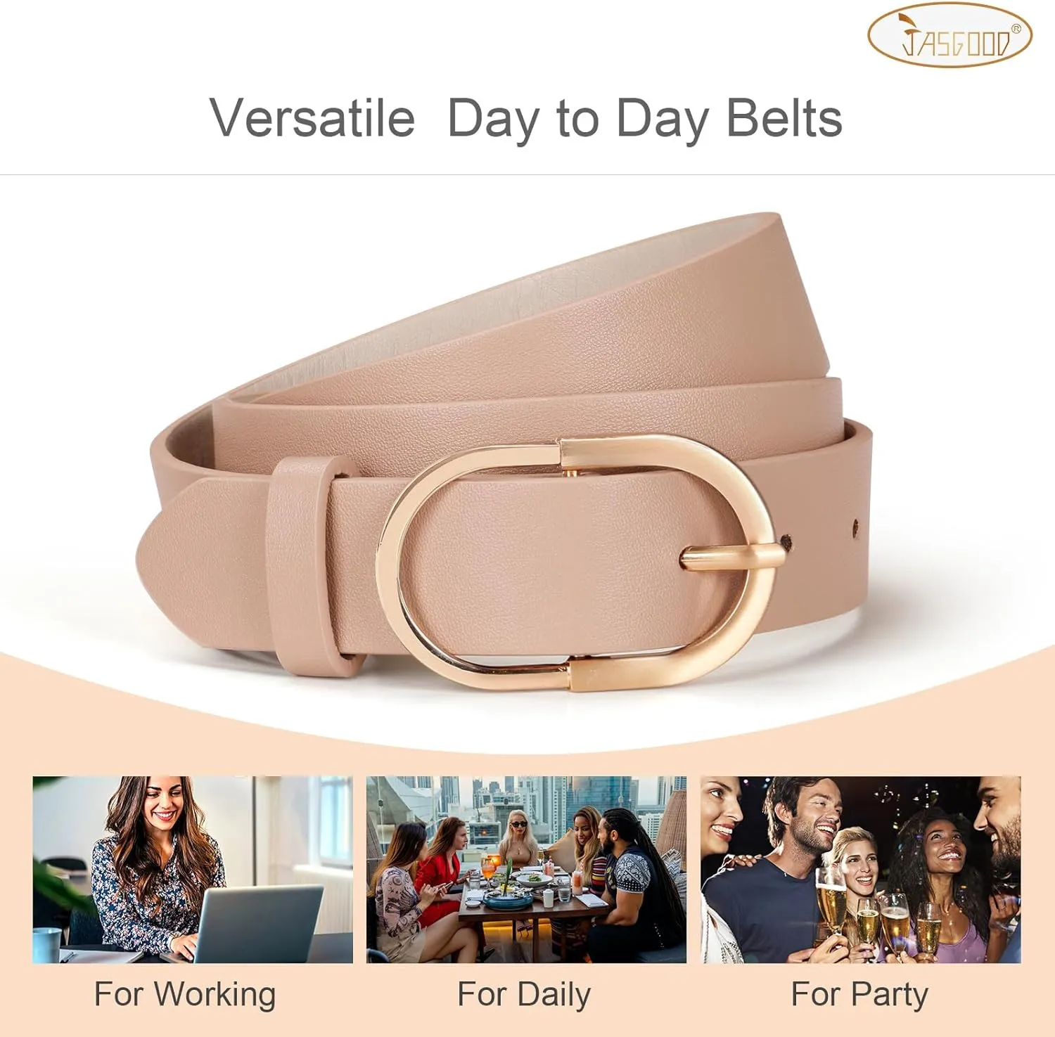 JASGOOD Women’s Leather Belts for Jeans Pants Fashion Ladies Belt with Gold Buckle