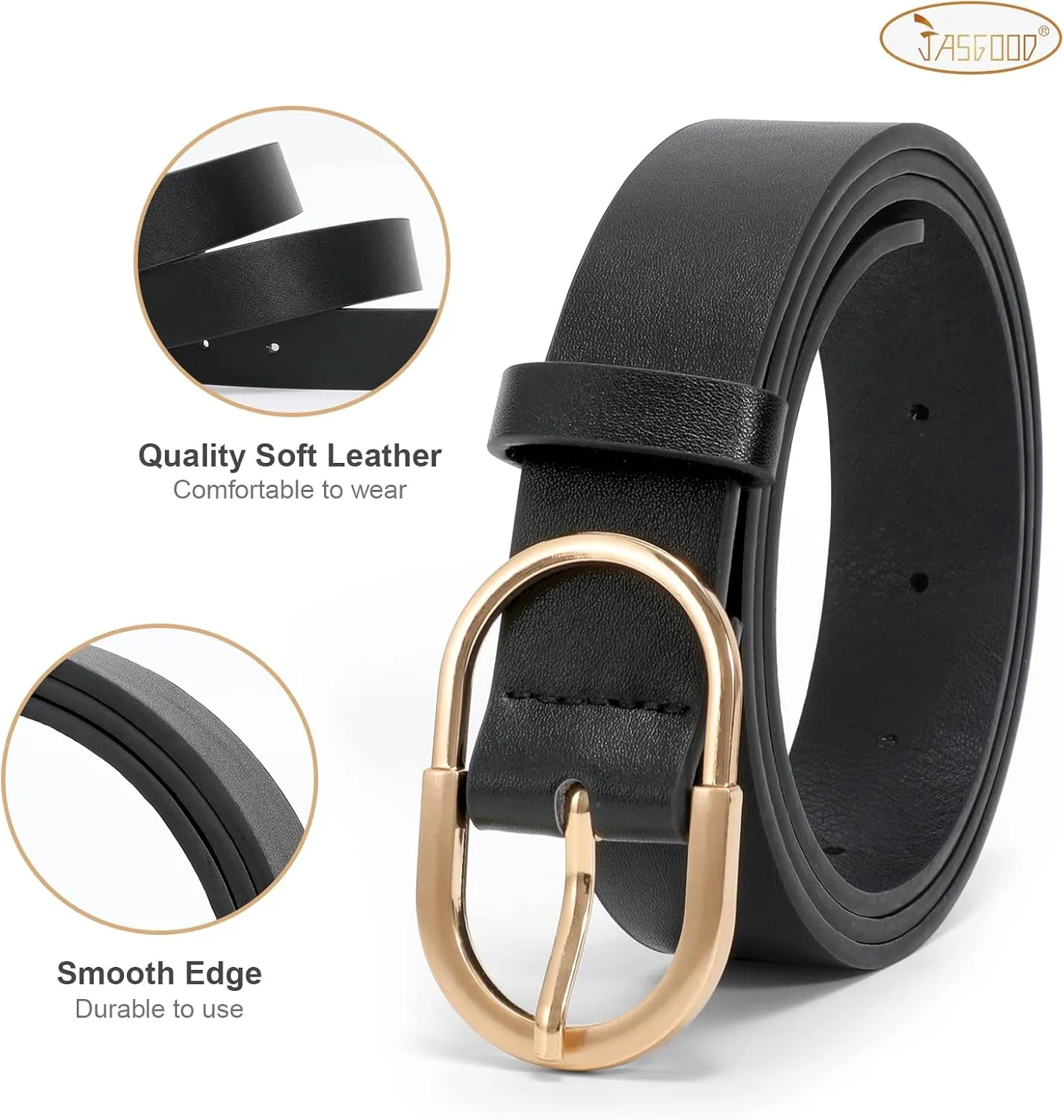 JASGOOD Women’s Leather Belts for Jeans Pants Fashion Ladies Belt with Gold Buckle