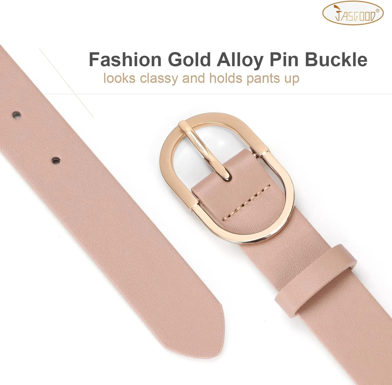 JASGOOD Women’s Leather Belts for Jeans Pants Fashion Ladies Belt with Gold Buckle