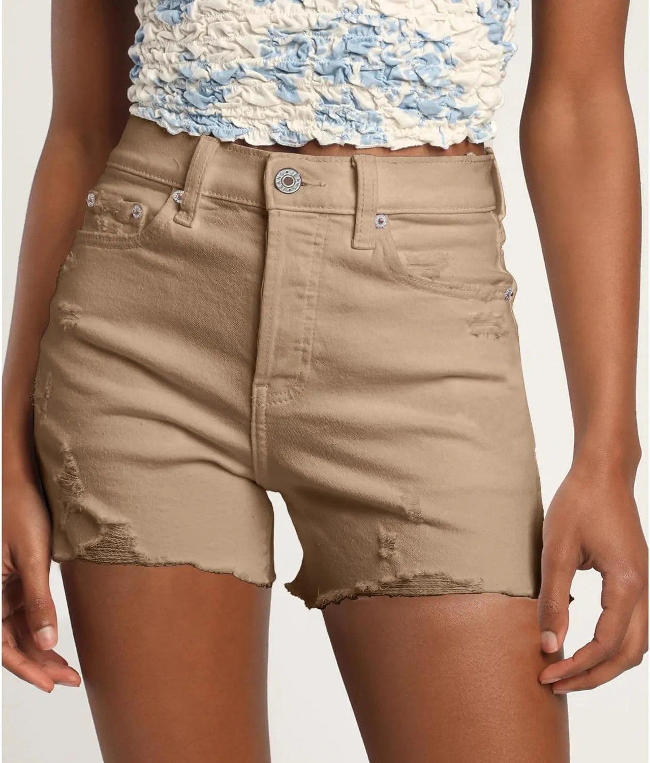 Jumppmile Women's High Waisted Denim Shorts Distressed Ripped Summer Stretch Jean Shorts