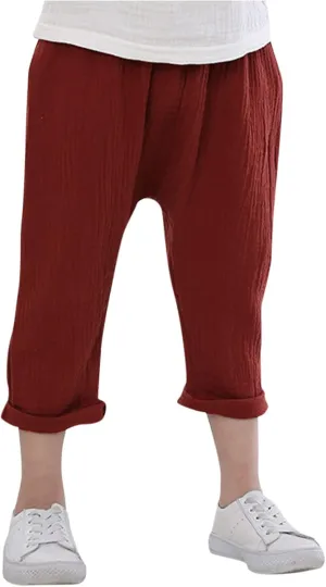 Kids Boys Girls Sweatpant Cotton Linen Harem Pants Solid Color Elastic Waist Wide Leg Casual Outdoor Trousers