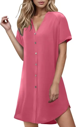 Lady's Casual Button Spring Summer Dress V Neck Solid Color Outwear Slimming Comfortable Trendy Women's Sundress