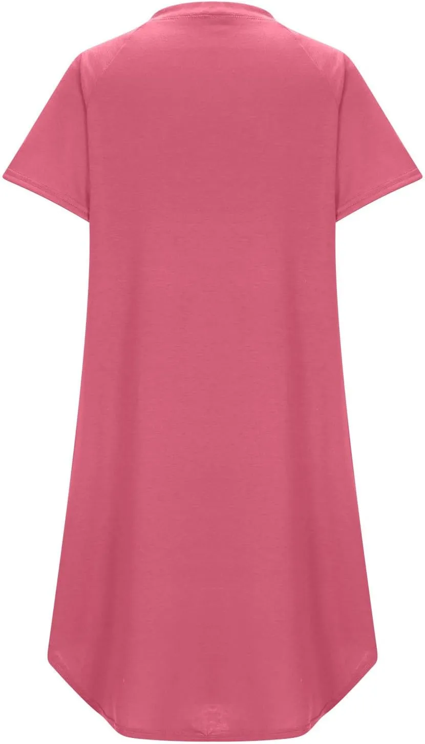 Lady's Casual Button Spring Summer Dress V Neck Solid Color Outwear Slimming Comfortable Trendy Women's Sundress