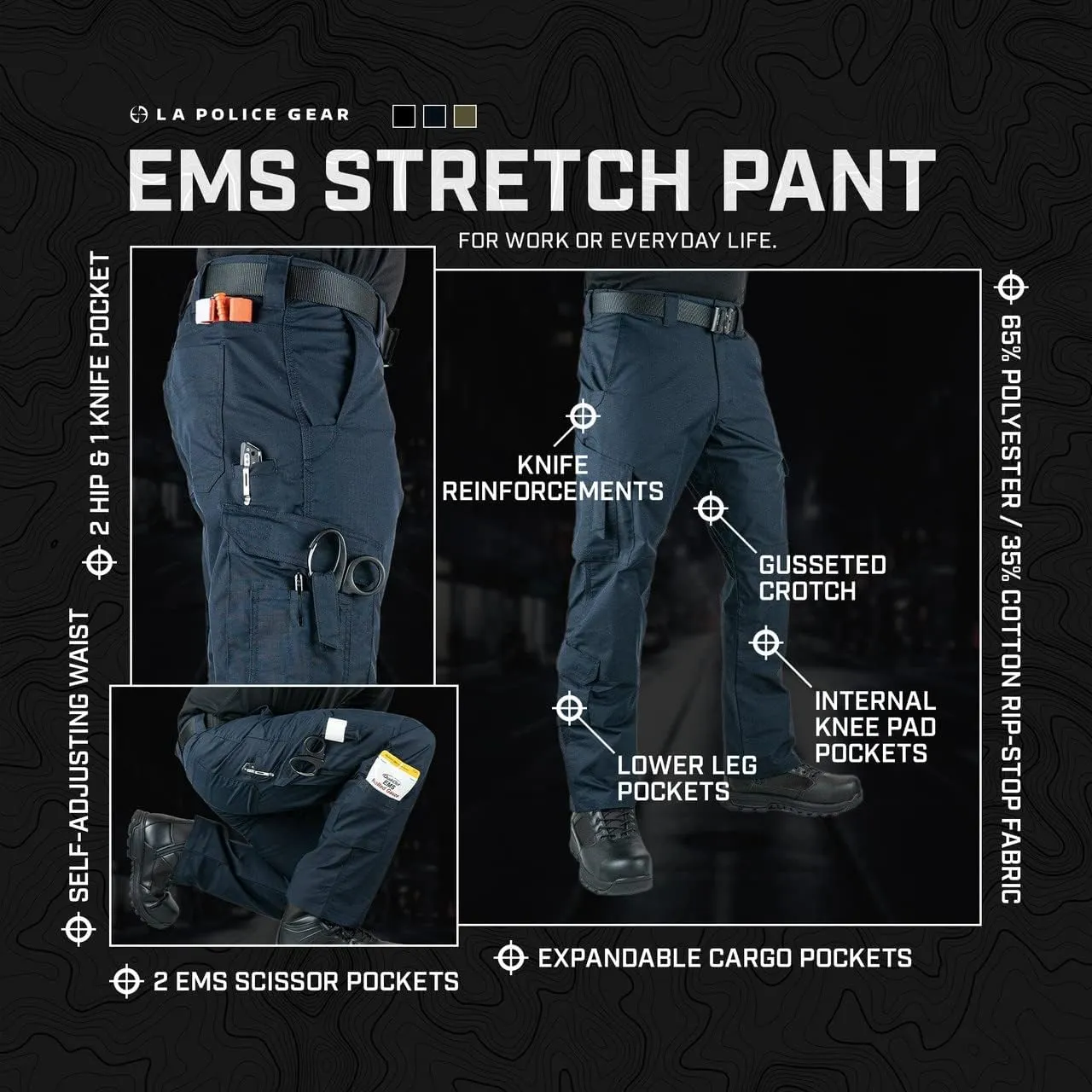 LAPG Men's Stretch EMS Pants, Tactical EMT Uniform Cargo Pants, Multi-Pockets, Work Utility Pants for Men