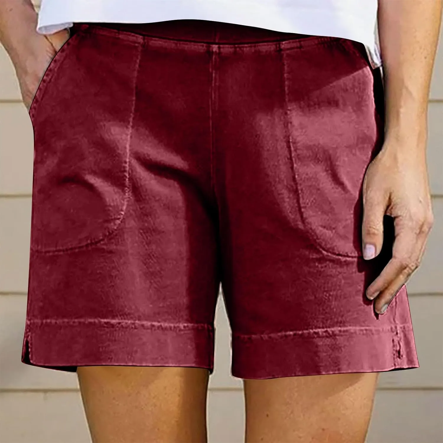 Linen Shorts for Women 2025 High Waisted Elastic Straight Casual Shorts Summer Outdoor Pants with Pockets
