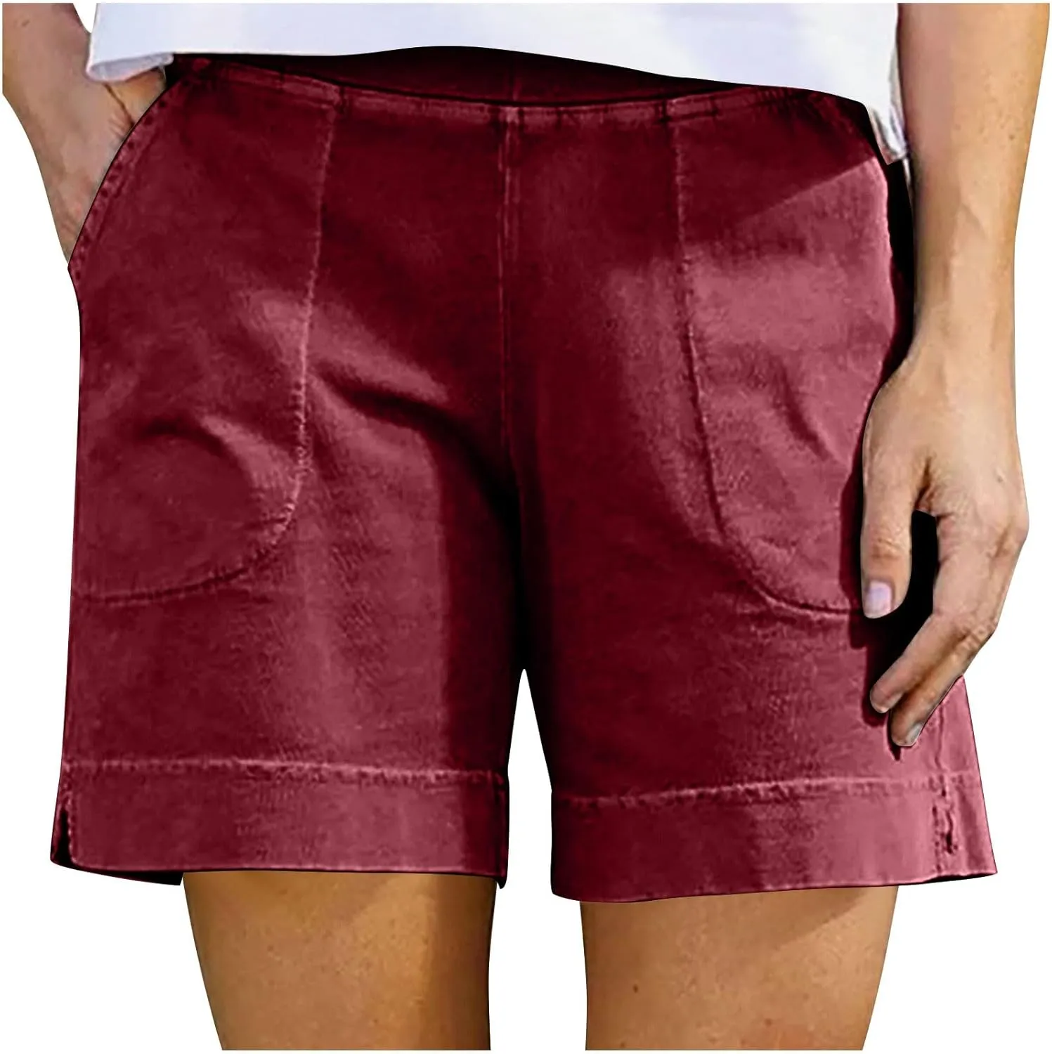 Linen Shorts for Women 2025 High Waisted Elastic Straight Casual Shorts Summer Outdoor Pants with Pockets