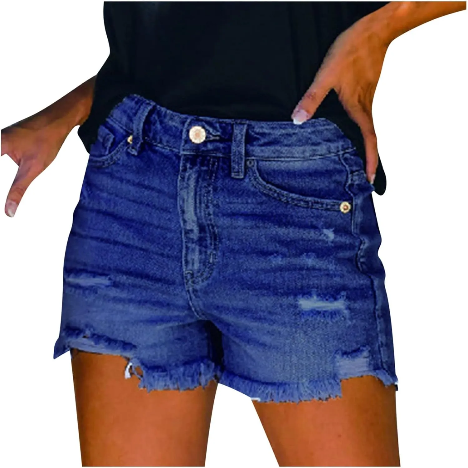 Lpmadey Women's Summer High Waisted Denim Shorts Frayed Raw Hem Casual Short Jeans Stretchy Ripped Denim Jeans Shorts