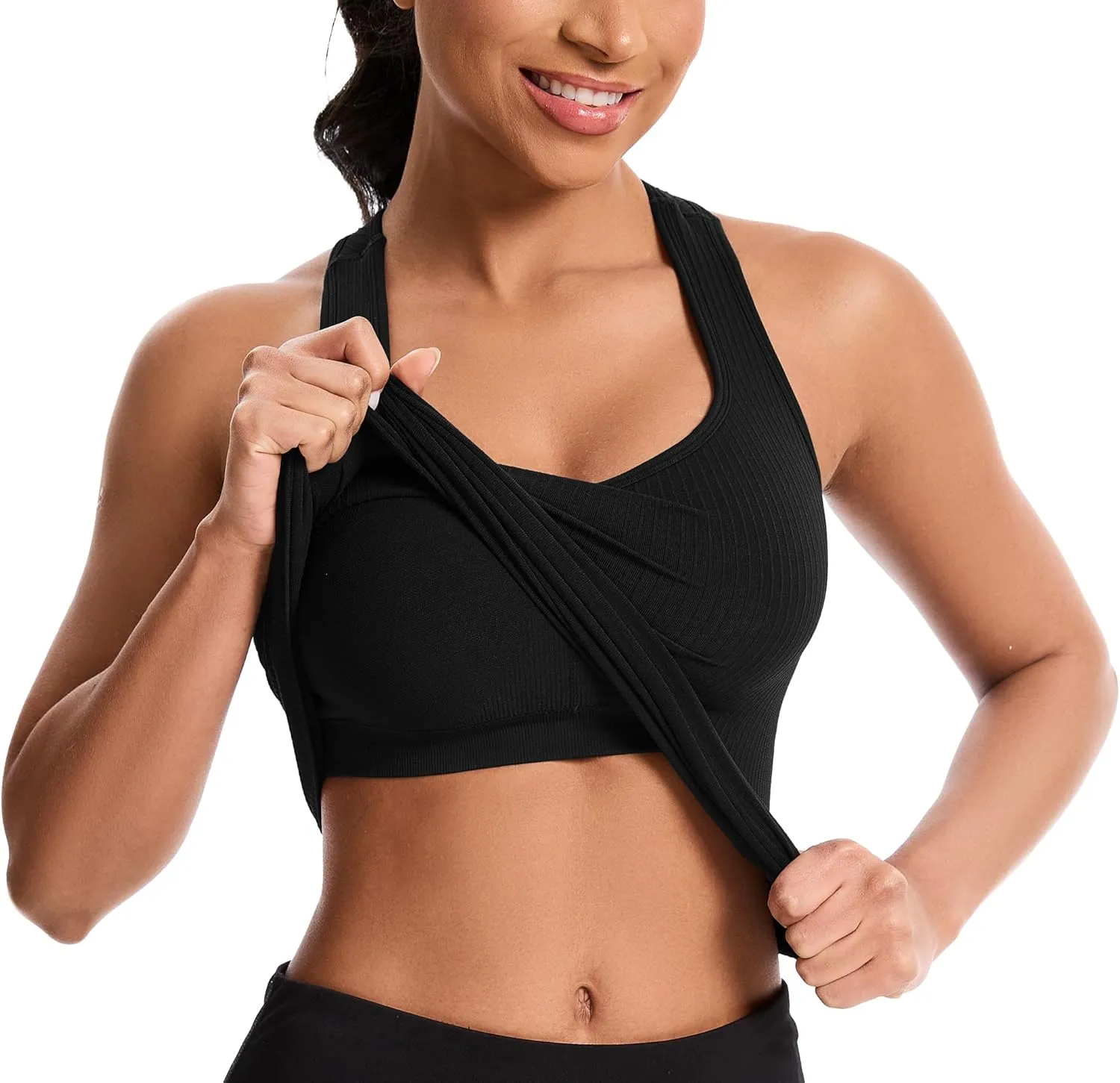 MathCat Women's Workout Tank Top with Built-in Bra, Slight V-Neck Racerback Sports Shirt, Breathable Athletic Camisole