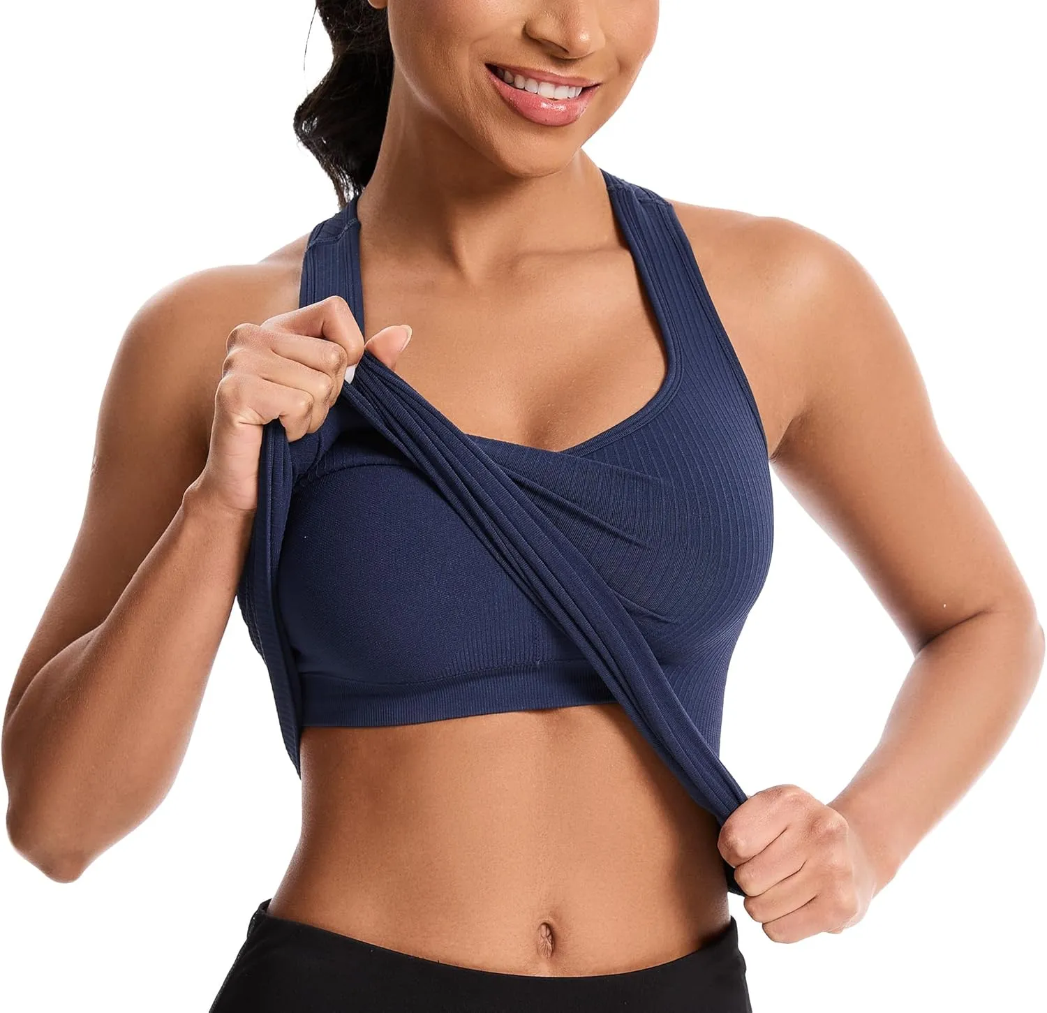 MathCat Women's Workout Tank Top with Built-in Bra, Slight V-Neck Racerback Sports Shirt, Breathable Athletic Camisole