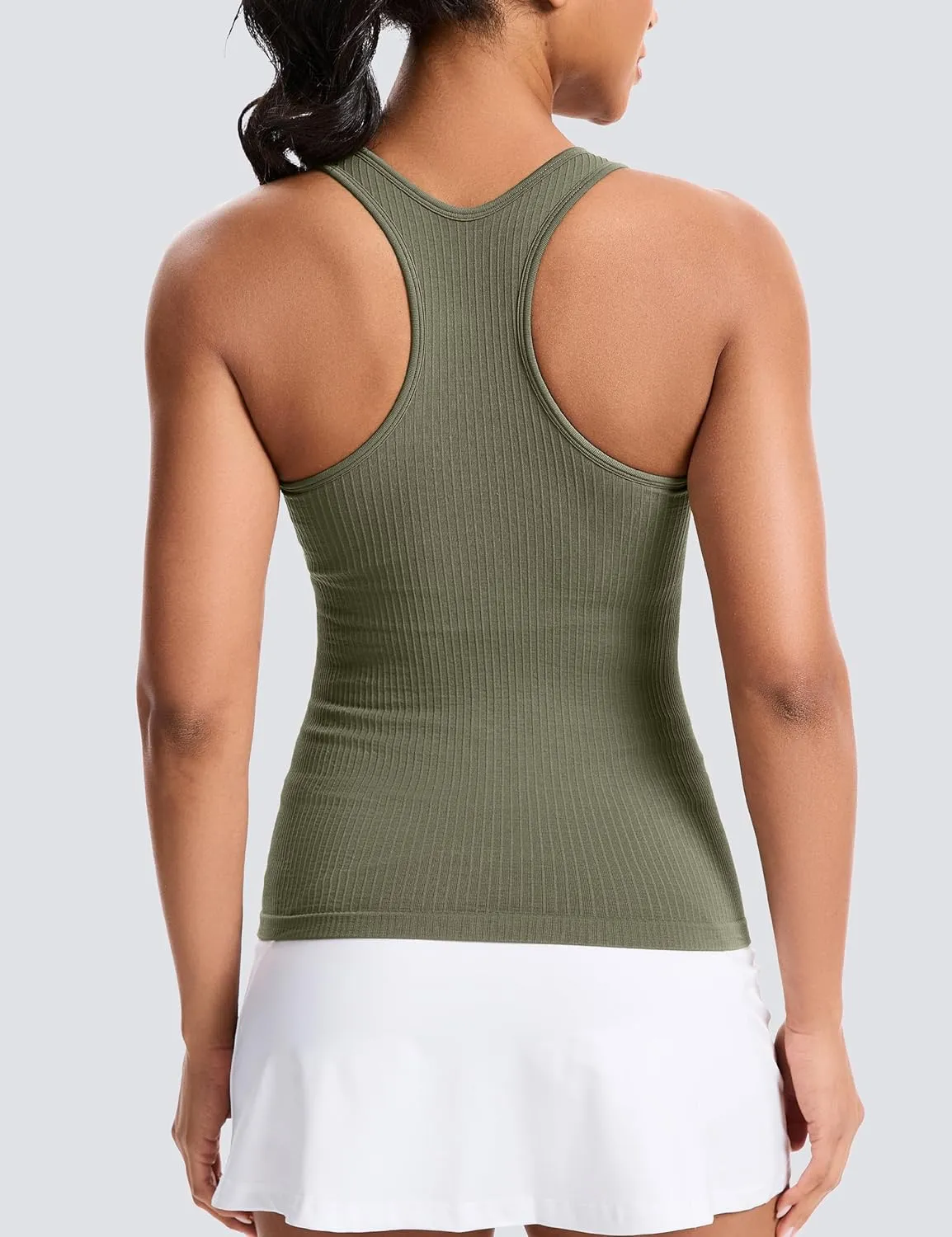MathCat Women's Workout Tank Top with Built-in Bra, Slight V-Neck Racerback Sports Shirt, Breathable Athletic Camisole