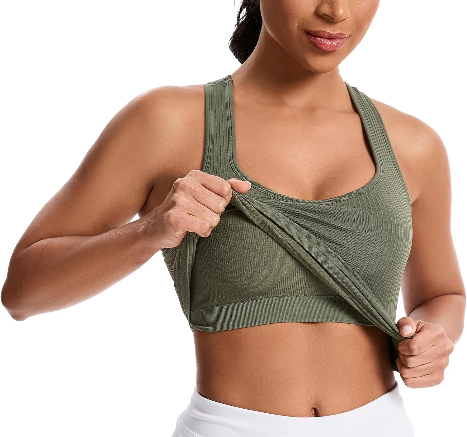 MathCat Women's Workout Tank Top with Built-in Bra, Slight V-Neck Racerback Sports Shirt, Breathable Athletic Camisole