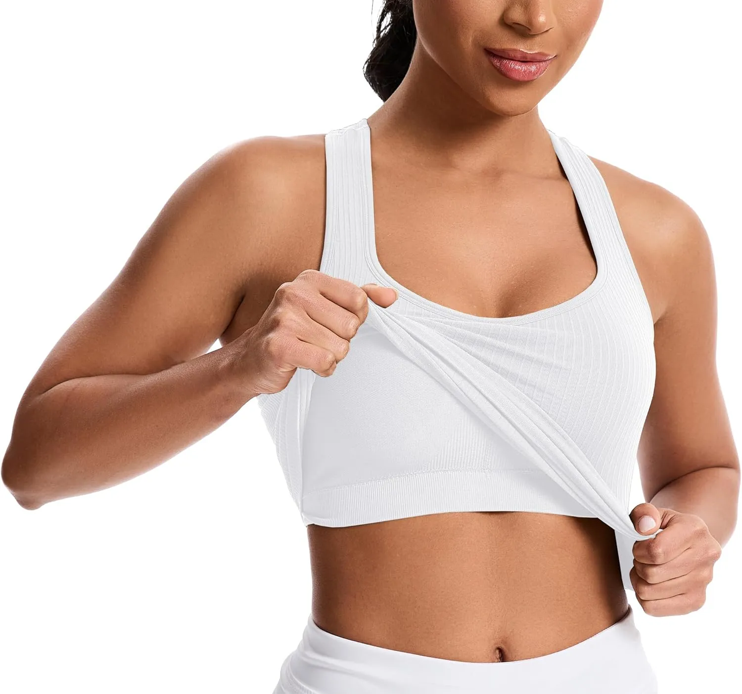 MathCat Women's Workout Tank Top with Built-in Bra, Slight V-Neck Racerback Sports Shirt, Breathable Athletic Camisole