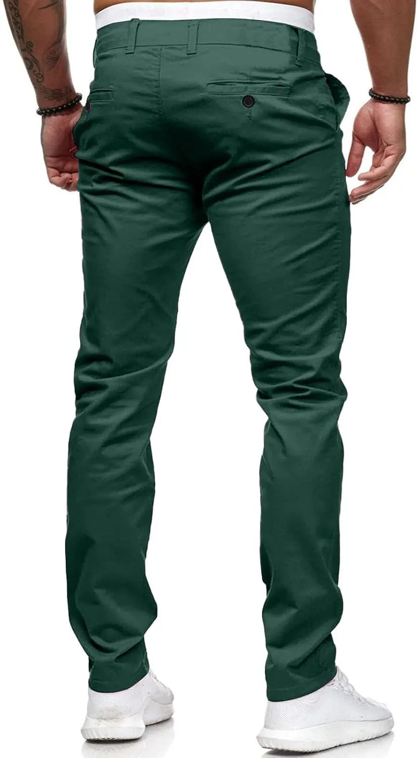 Men Chinos Joggers Pants Straight Fit Canvas Work Pant Elastic Waist Drawstring Flex Tapered Pant with Multi Pockets