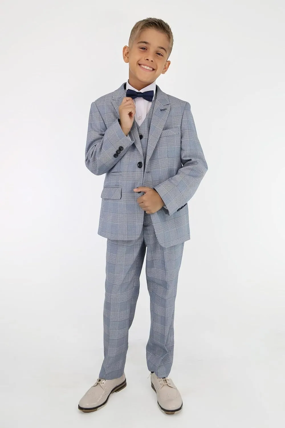 Mens Boys Plaid Check Suit Tailored Fit Classic Retro Formal Wedding Father and Son Set