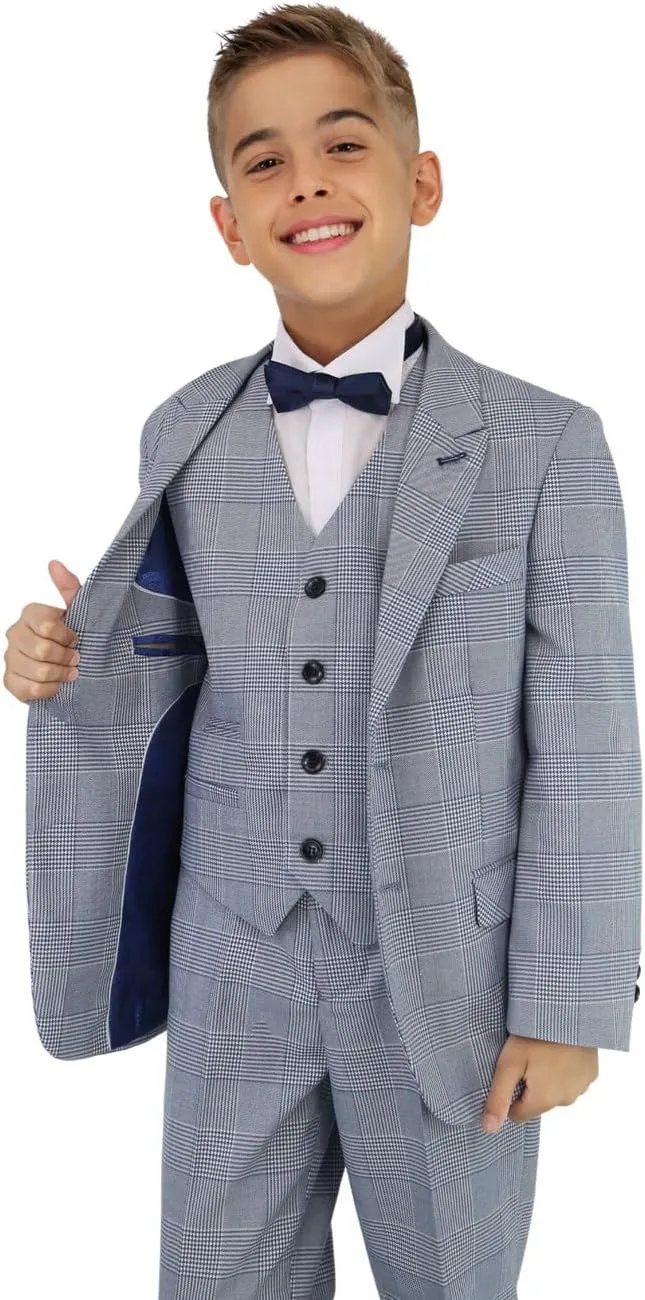 Mens Boys Plaid Check Suit Tailored Fit Classic Retro Formal Wedding Father and Son Set