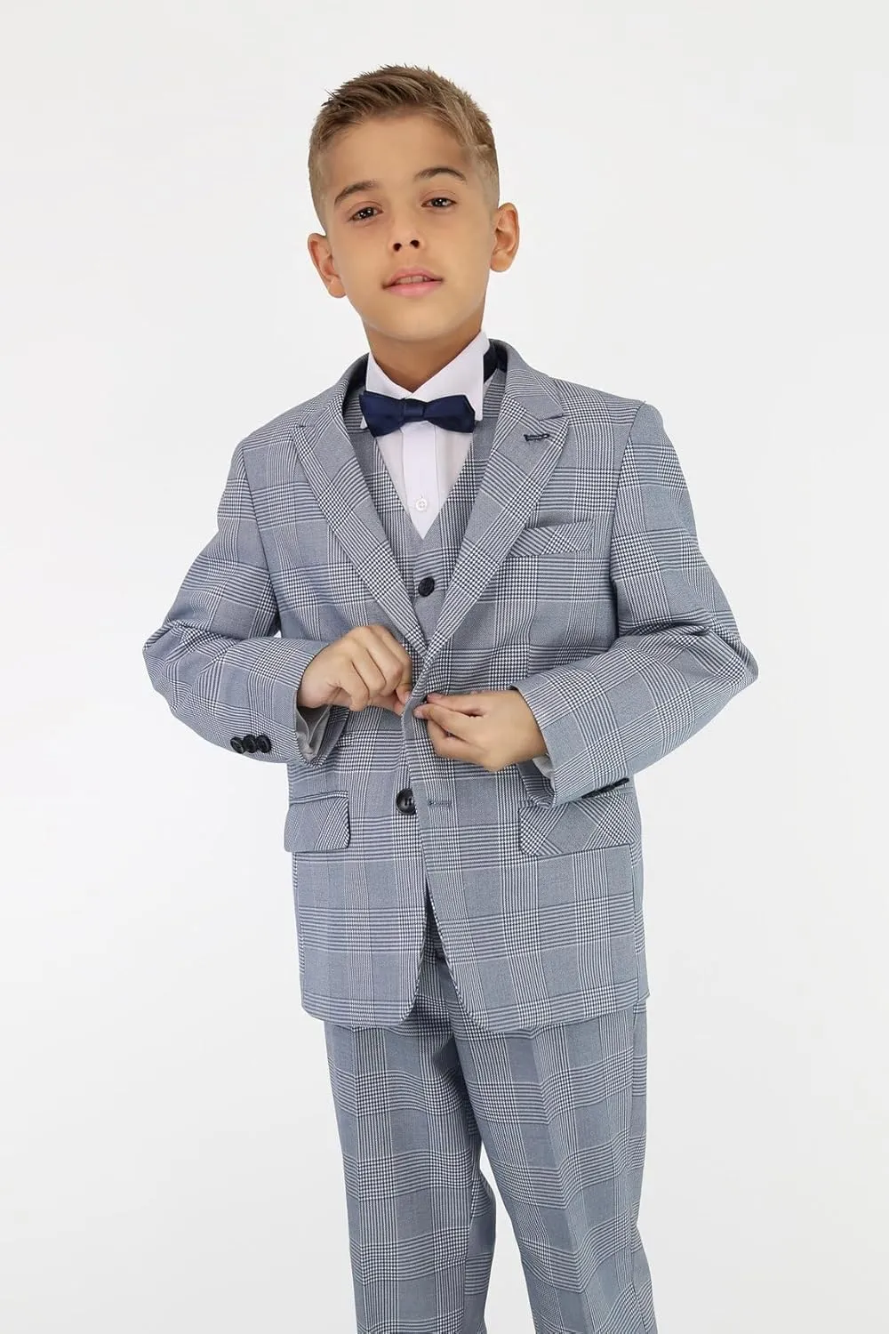 Mens Boys Plaid Check Suit Tailored Fit Classic Retro Formal Wedding Father and Son Set