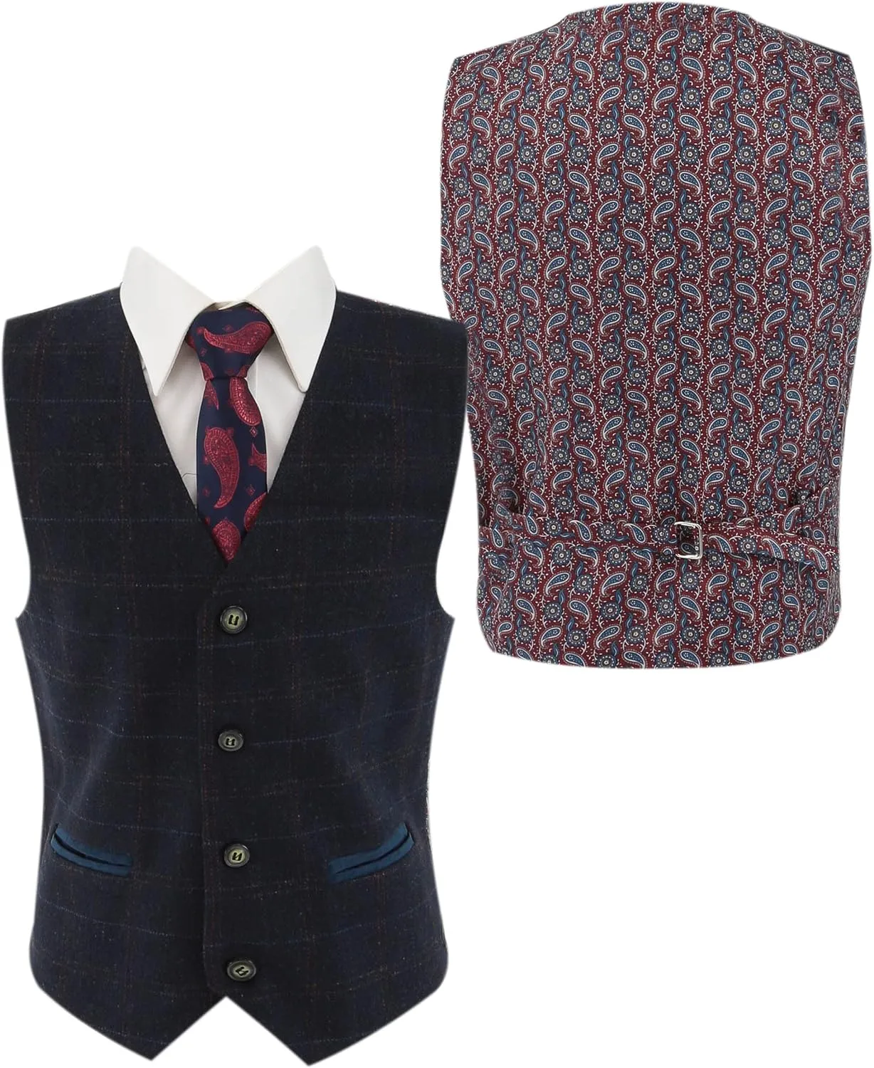 Mens Boys Tweed Windowpane Check Matching Suit Navy Blue Wedding Pageboy Tailored Fit Formal 3 Piece Set