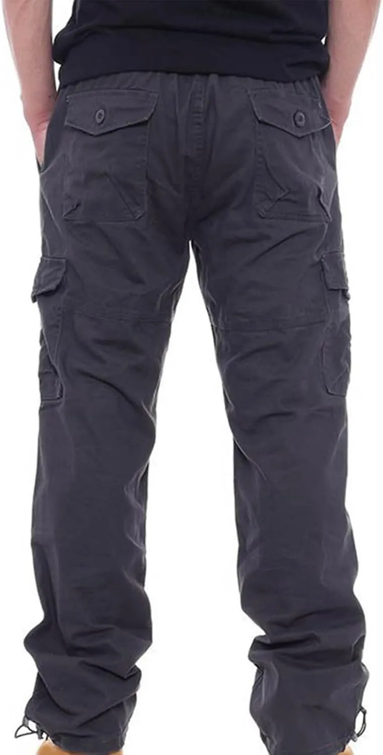 Men's Cargo Sweatpants Warm Fleece Lined Baggy Hiking Jogger Winter Straight Leg Gym Lounge Pants with Zip Pockets