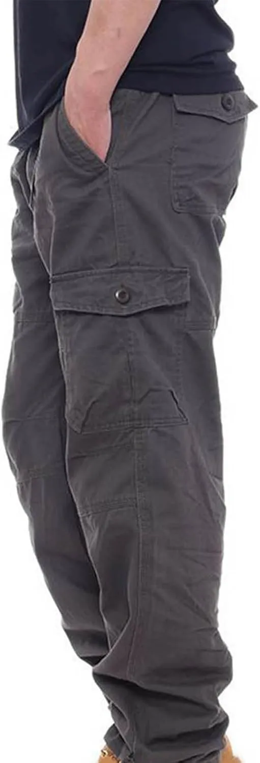 Men's Cargo Sweatpants Warm Fleece Lined Baggy Hiking Jogger Winter Straight Leg Gym Lounge Pants with Zip Pockets