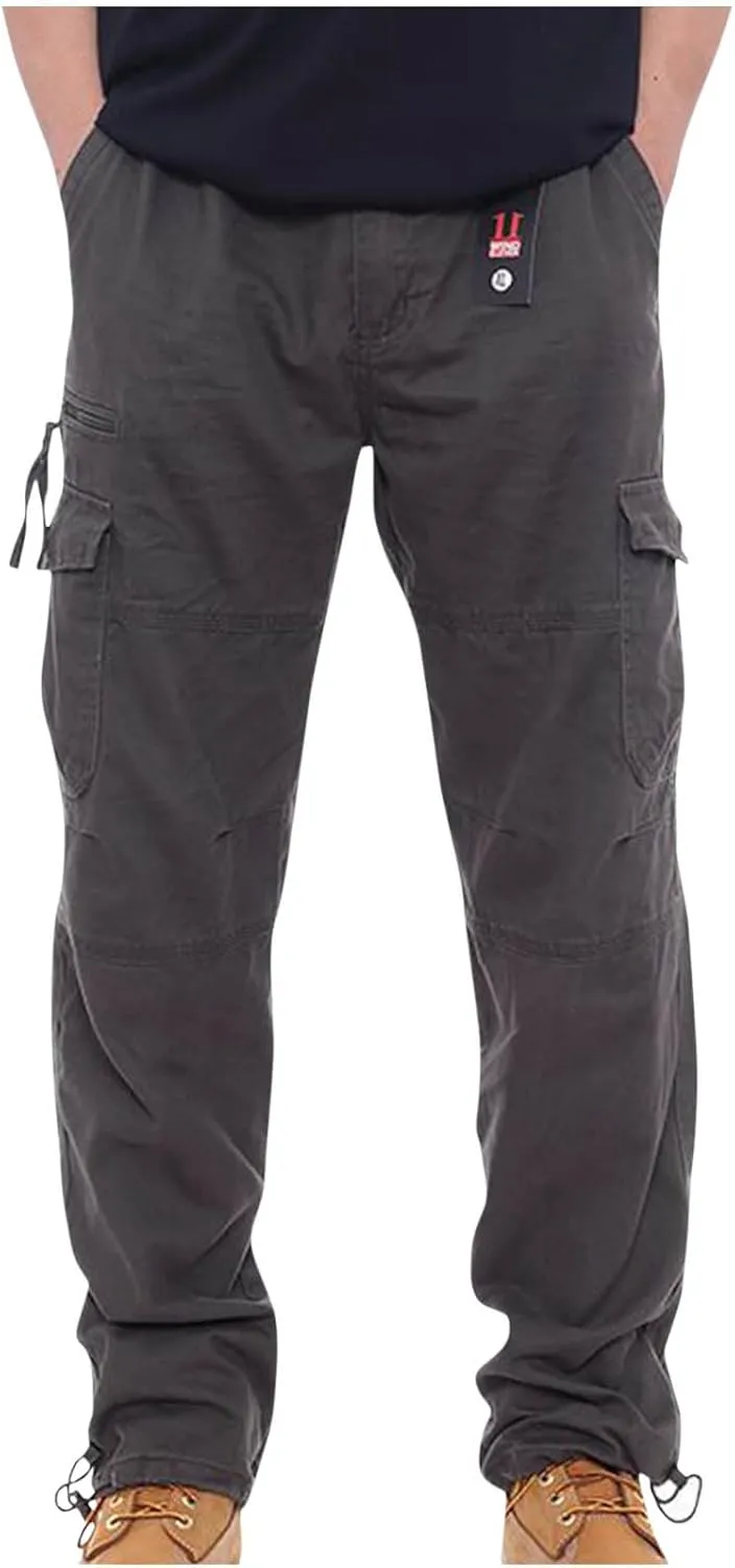 Men's Cargo Sweatpants Warm Fleece Lined Baggy Hiking Jogger Winter Straight Leg Gym Lounge Pants with Zip Pockets