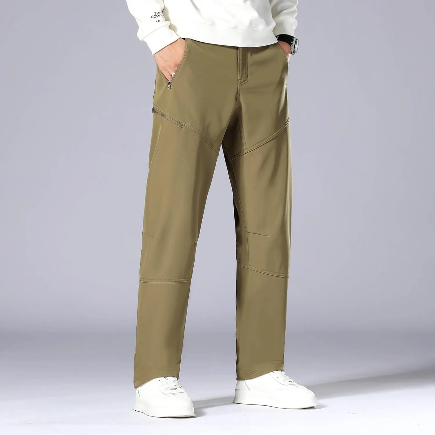 Men's Casual Sports Pants Loose Fit Elastic Waist Patchwork Sweatpants Pants Lightweight Solid Straight Trousers