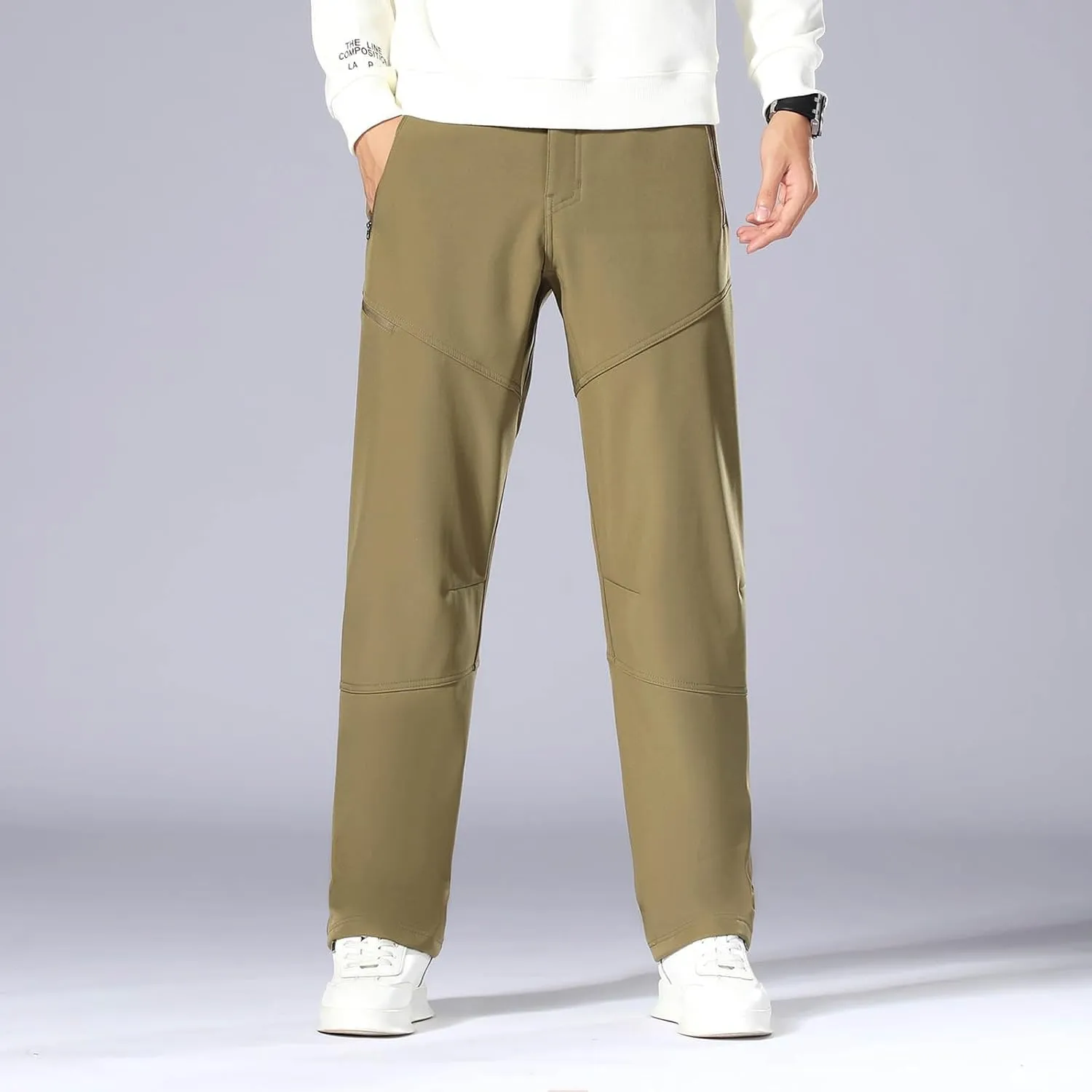Men's Casual Sports Pants Loose Fit Elastic Waist Patchwork Sweatpants Pants Lightweight Solid Straight Trousers