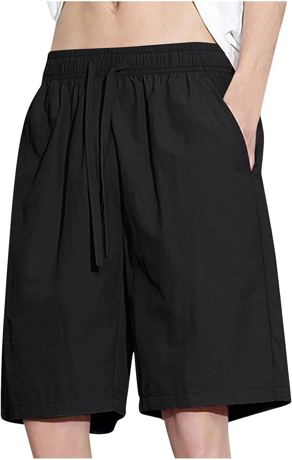 Men's Loose Plus Size Board Shorts Summer Casual Drawstring Elastic Waist Wide Leg Short Pants Swim Trunks