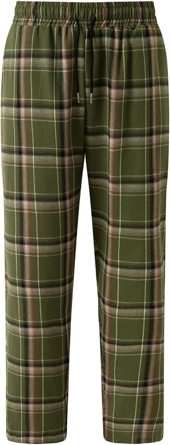 Mens Plaid Sweatpants Elastic Waist Casual Lounge Bottom Soft Comfy Long Pants Sportswear with Pocket and Drawstring