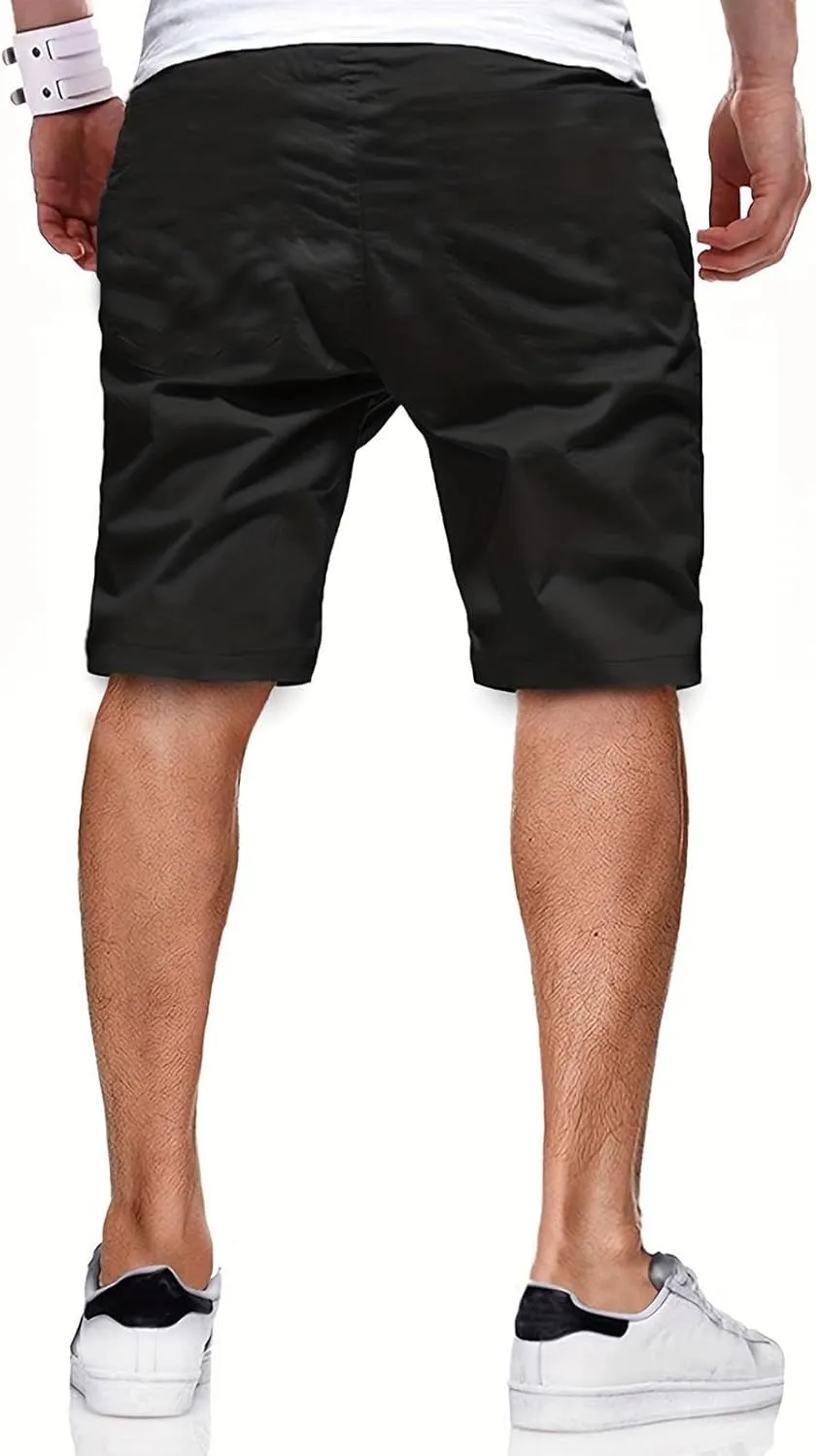 Mens Shorts Casual Elastic Waist Stretch Hiking Beach Shorts Summer Classic Fit Straight Chino Golf Pants with Pockets