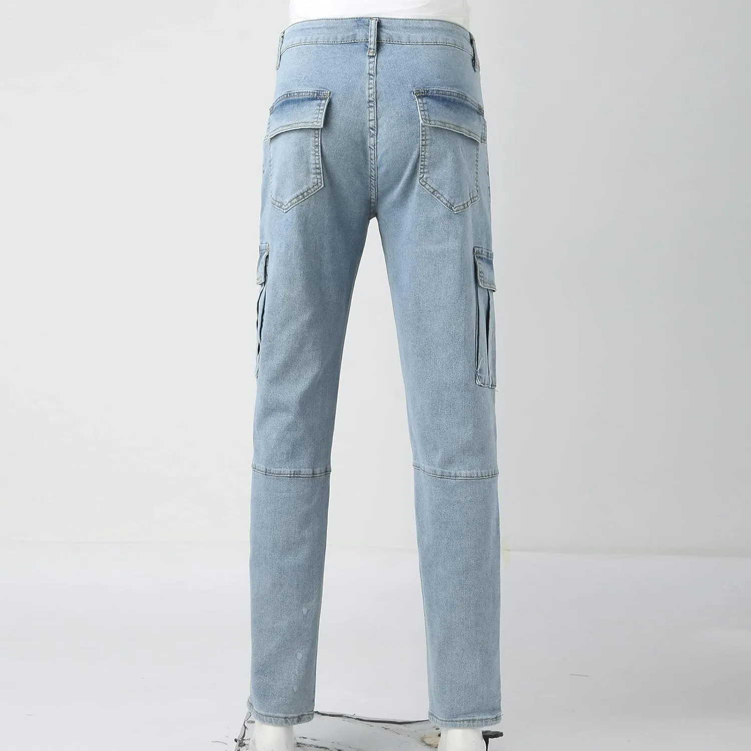 Men's Slim Fit Denim Jeans Casual Fashion Tapered Cargo Jeans Straight Leg Pants Trousers Streetwear Hip Hop Jean with Zipper