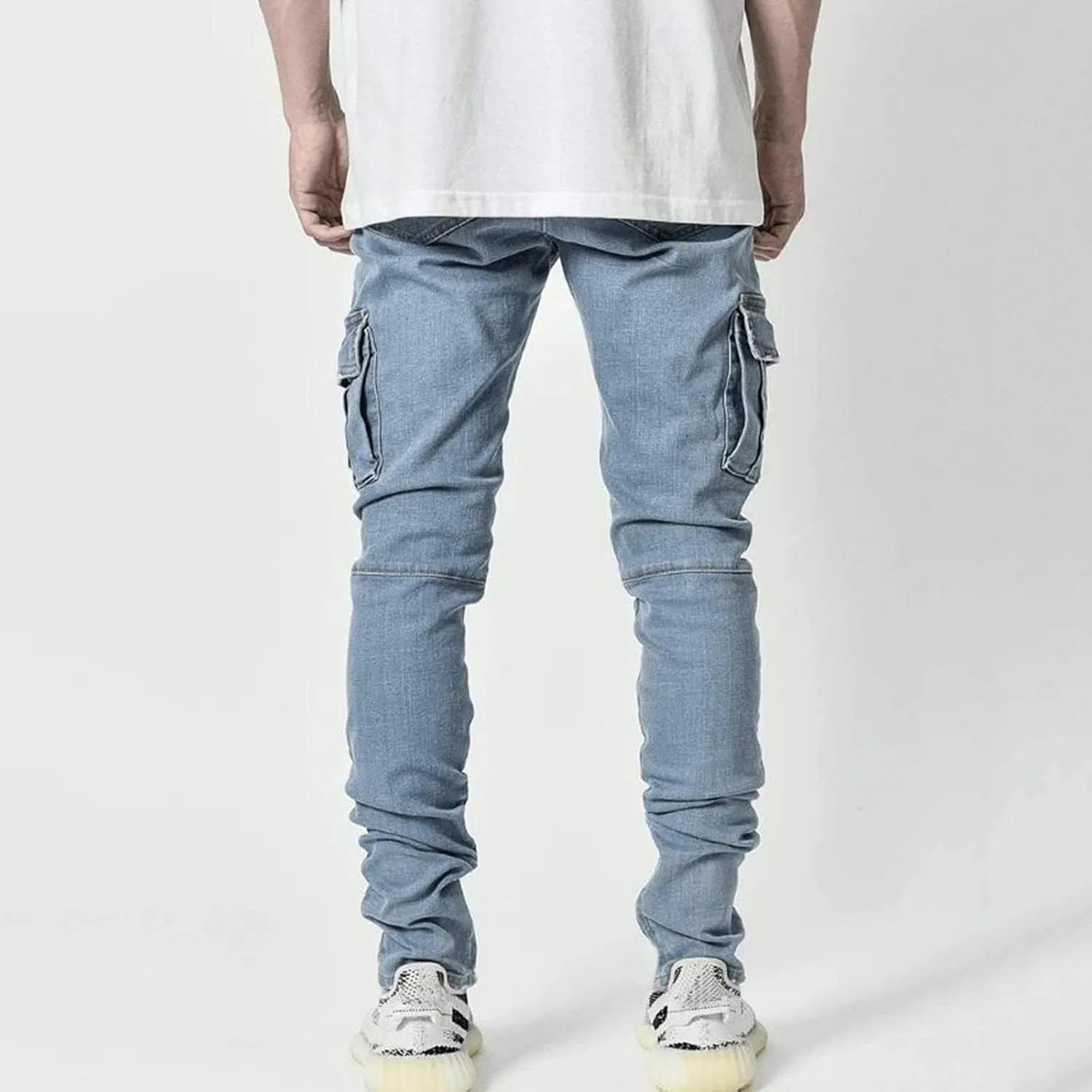 Men's Slim Fit Denim Jeans Casual Fashion Tapered Cargo Jeans Straight Leg Pants Trousers Streetwear Hip Hop Jean with Zipper
