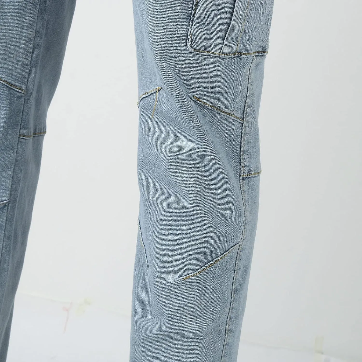 Men's Slim Fit Denim Jeans Casual Fashion Tapered Cargo Jeans Straight Leg Pants Trousers Streetwear Hip Hop Jean with Zipper