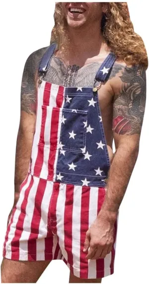 Mens Summer Short Overalls Denim Bib Shorts Casual Outdoor Vintage Distressed Jeans Jumpsuit Shorts with Pockets