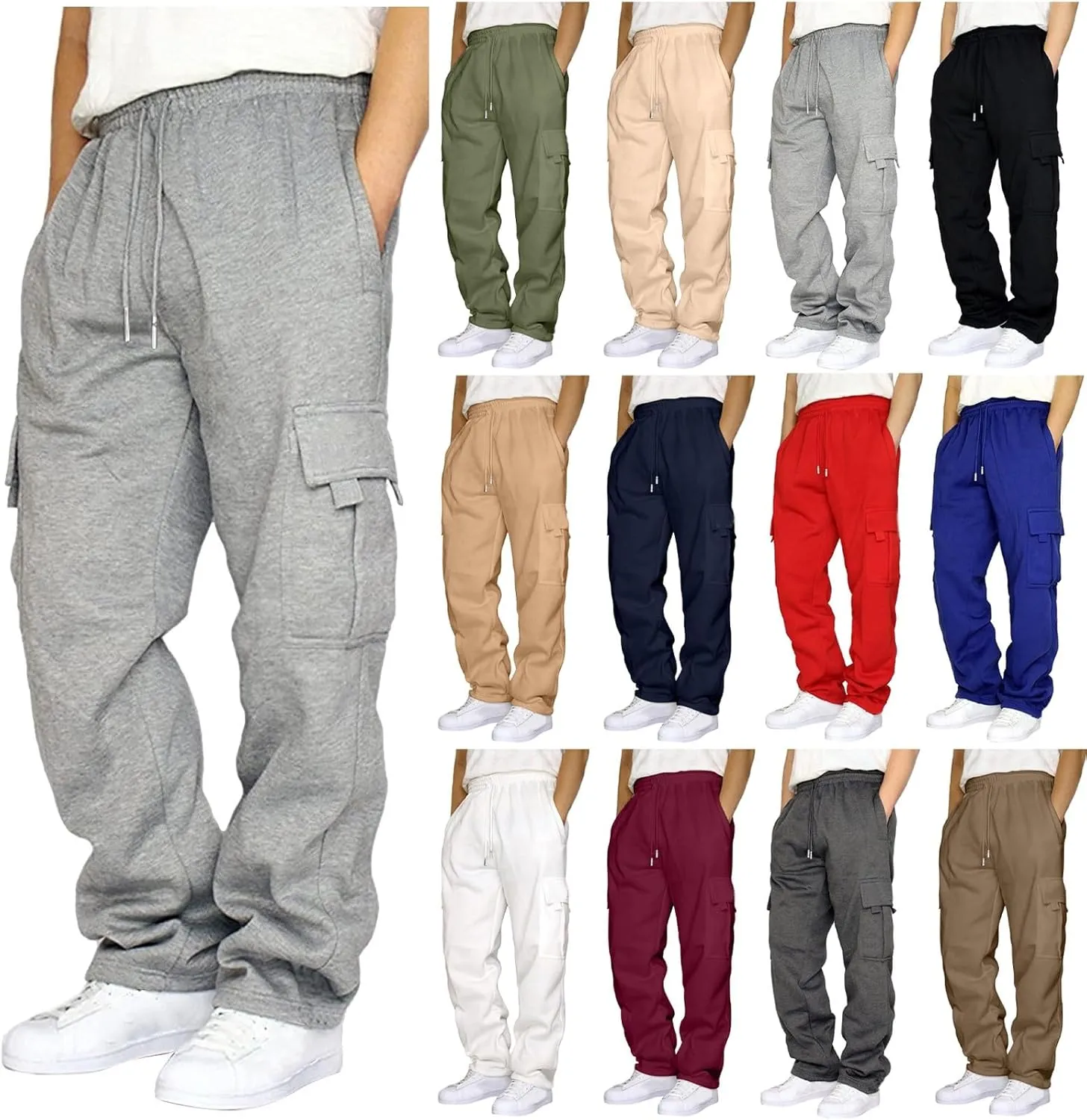 Mens Sweatpants with Pockets Big and Tall Heavyweight Cargo Fleece Sweatpants Stretch Elastic Waist Jogger Baggy Sports