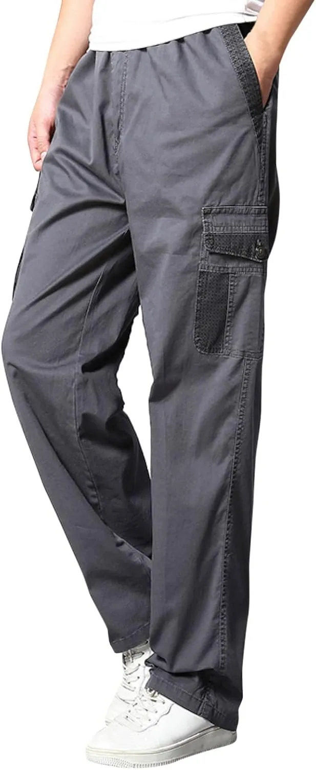Mens Sweatpants with Pockets Big and Tall Pants Casual Color Solid Men's Trousers Leggings Multi-Pocket Pants Tooling