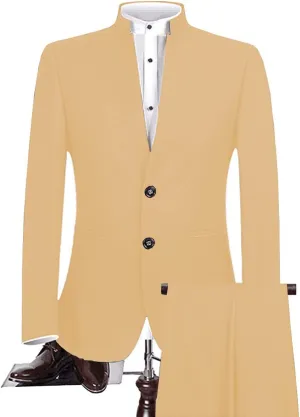 Mens Tailored Fit Chinese Tunic Suit 2 Pieces Slim Fit Formal Prom Blazer Sets with Trousers