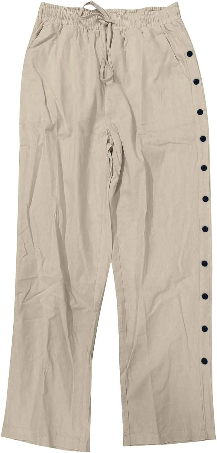 Mens Tailored Wide Leg Pants Linen Beach Summer Pants Elastic Waist Drawstring Casual Loose Yoga Hawaiian Trousers