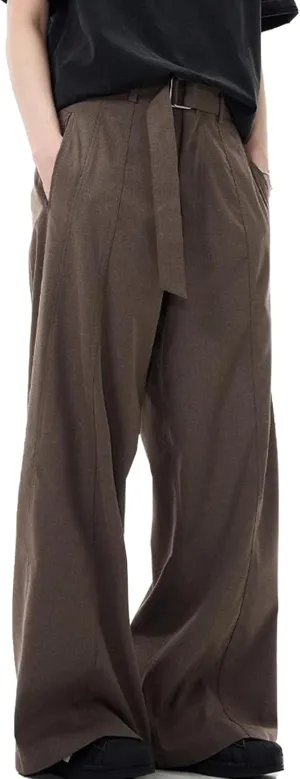 Men's Vintage Wide Leg Dress Pants - High Waisted Business Casual Trousers with Tailored Fit & Curved Split Waistband