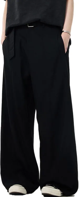 Men's Vintage Wide Leg Dress Pants - High Waisted Business Casual Trousers with Tailored Fit & Curved Split Waistband