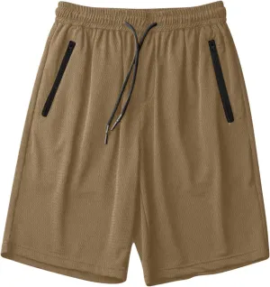 Mens Zip Pocket Shorts Mesh Fabric Quick Dry Drawstring Waistband Athletic Gym Running(Available in Plus Size)