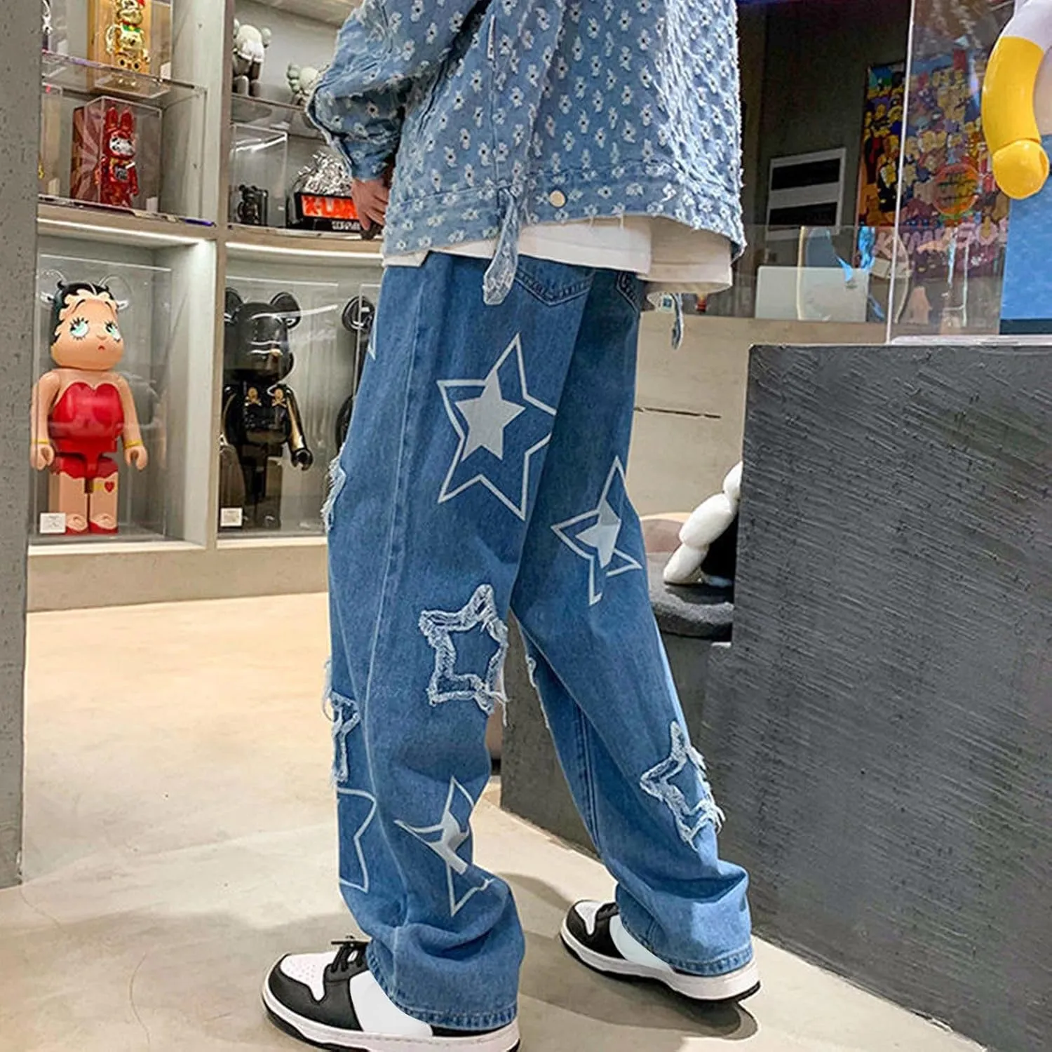MIDOO Mens Jeans Slim Fit Wide Leg Casual Straight Leg Jeans Trend Fashion Denim Pants Low Rise Skinny Jean Trousers