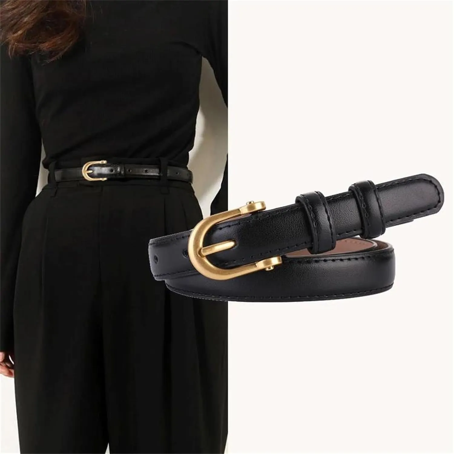 Mnjyihy Women's Fashion Leather Belt Gold Buckle Decorative Jeans Suit Dress Belt