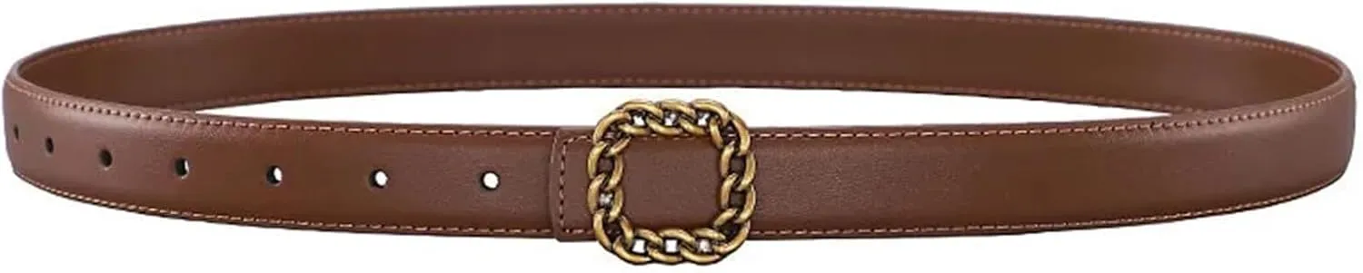 Mnjyihy Women's Fashion Reversible Leather Belt Casual Gold Buckle Jeans Pants Waist Belt