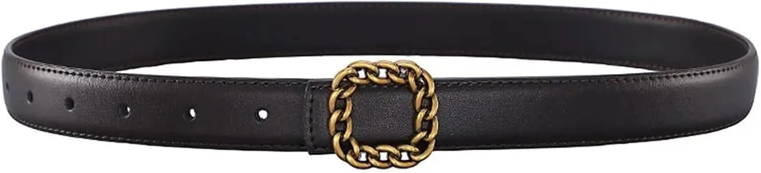 Mnjyihy Women's Fashion Reversible Leather Belt Casual Gold Buckle Jeans Pants Waist Belt