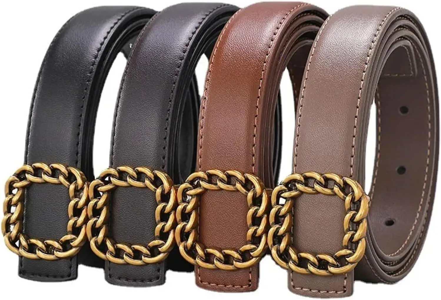 Mnjyihy Women's Fashion Reversible Leather Belt Casual Gold Buckle Jeans Pants Waist Belt