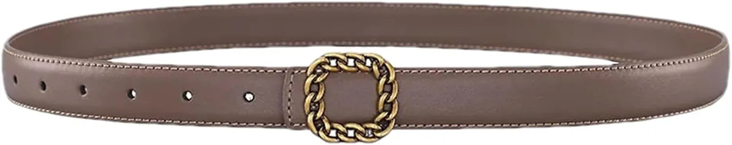 Mnjyihy Women's Fashion Reversible Leather Belt Casual Gold Buckle Jeans Pants Waist Belt