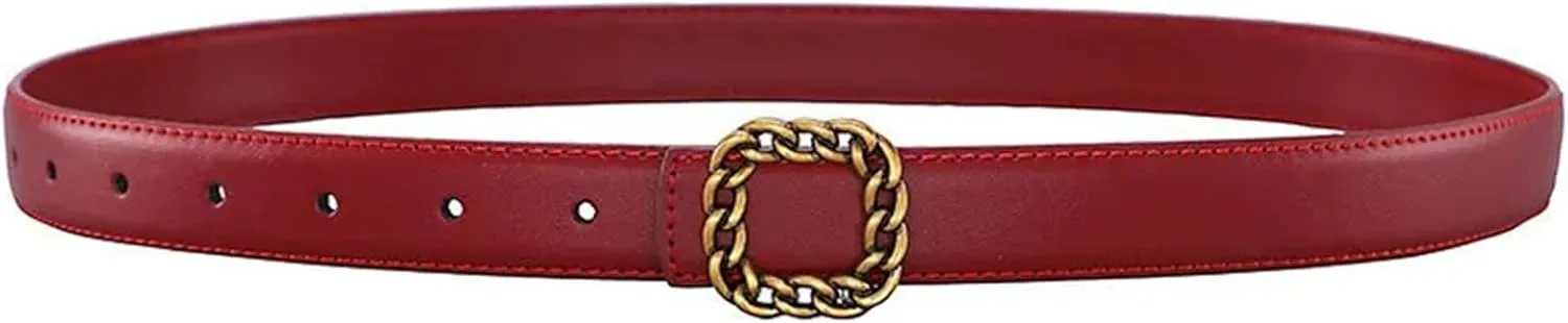 Mnjyihy Women's Fashion Reversible Leather Belt Casual Gold Buckle Jeans Pants Waist Belt