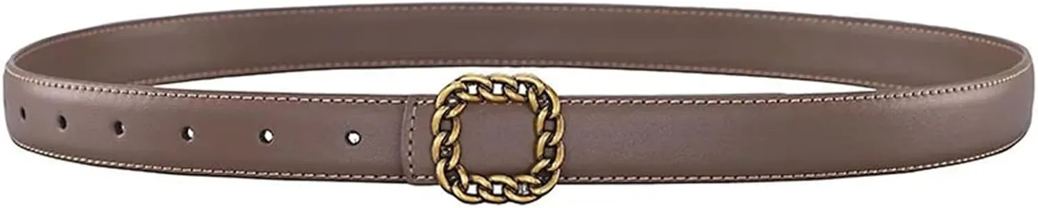 Mnjyihy Women's Fashion Reversible Leather Belt Casual Gold Buckle Jeans Pants Waist Belt