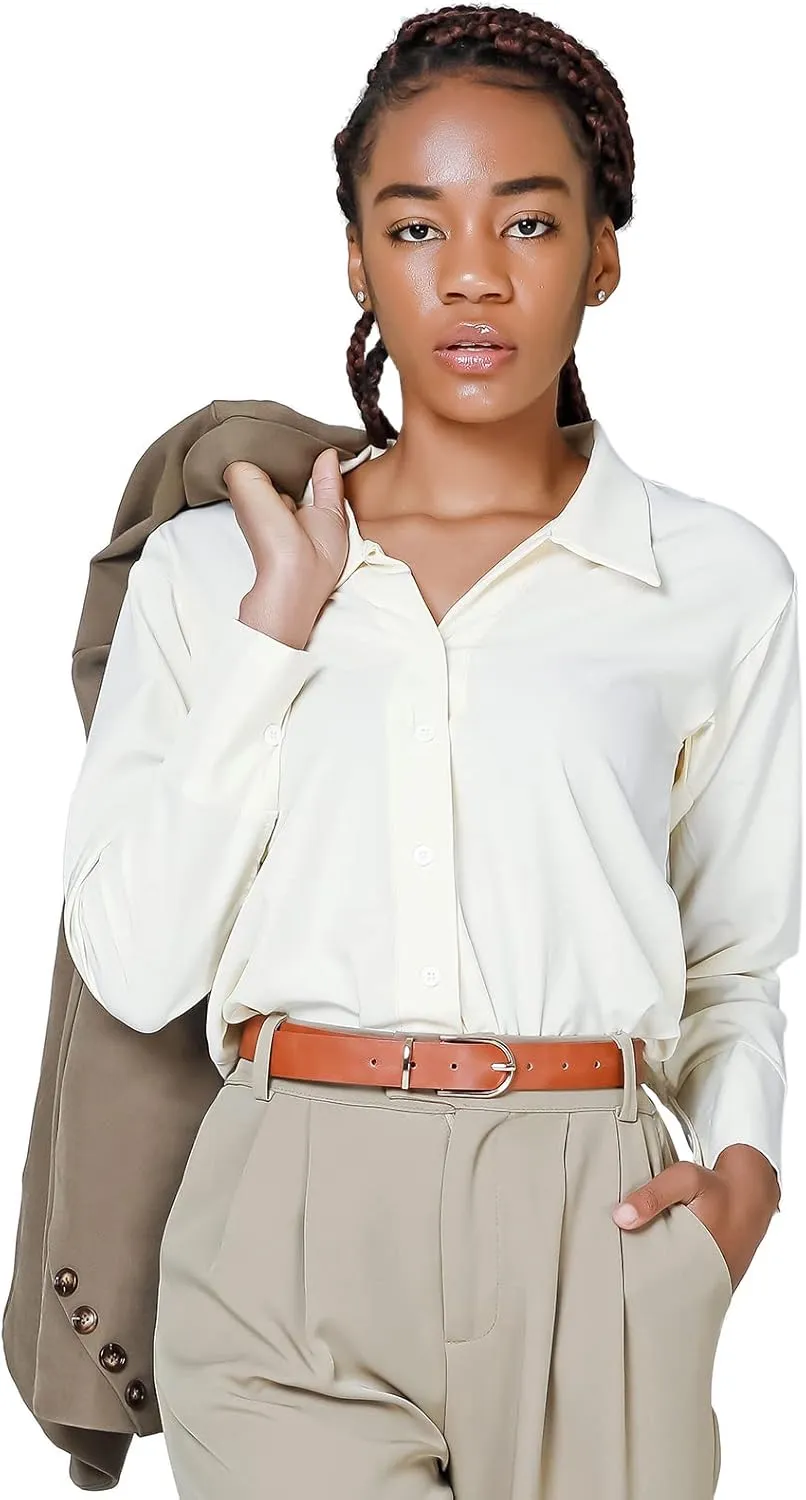 MORELESS 3 Pack Women's Faux Leather Waist Belt for Jeans Dress Black White Brown